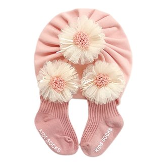 This Cuteness Setje Turban + Sokken Flower Pink