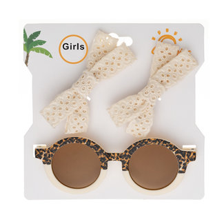 This Cuteness Zonnebril + Setje Haarclips Leopard Beige