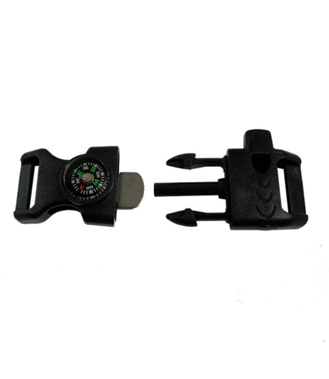 Survival Buckle 11MM Kunststoff mit Feuerstein und Pfeife