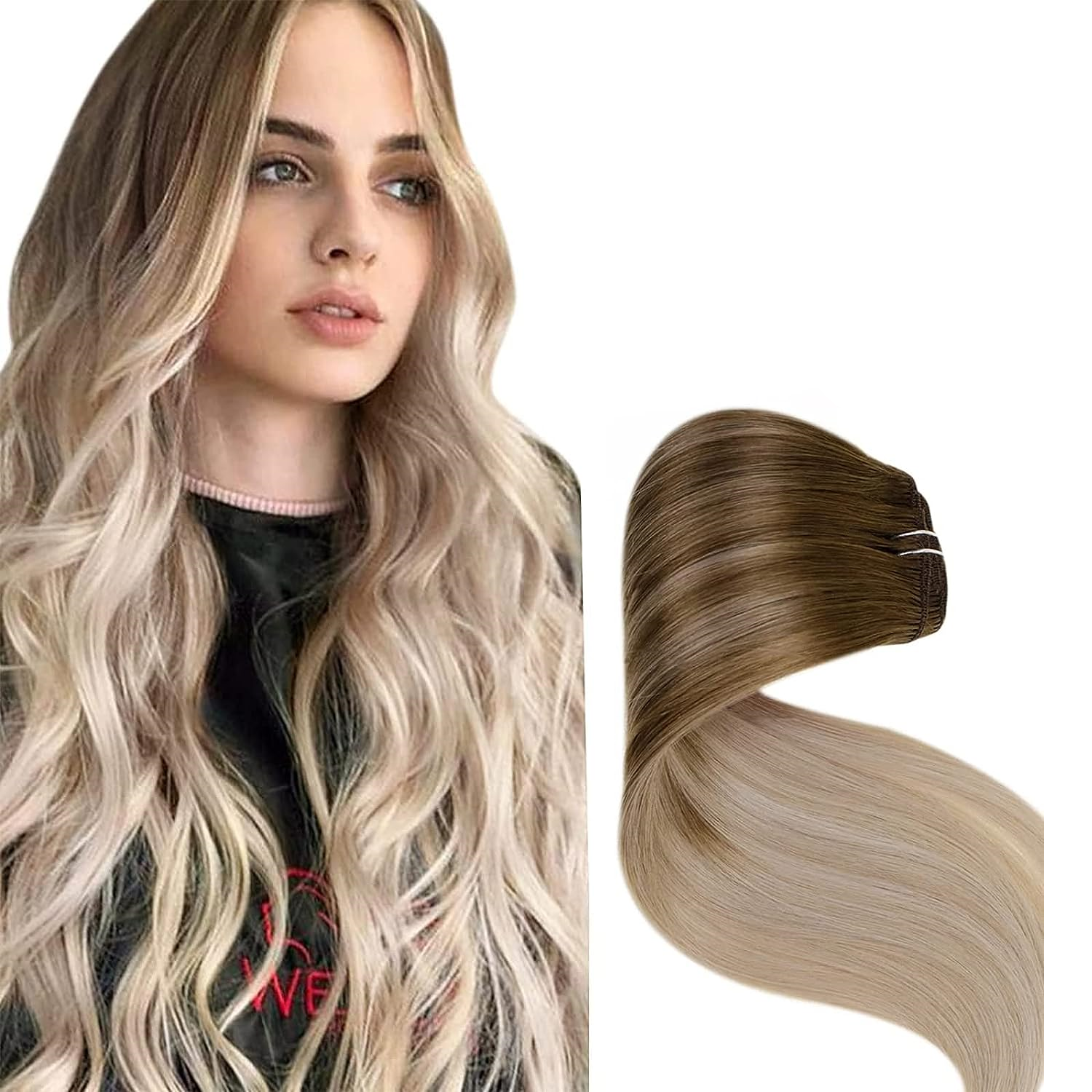 RedFox Clip-in Extensions  - Luxury - 45cm-#BE535 (Ombre Balayage Platinum)