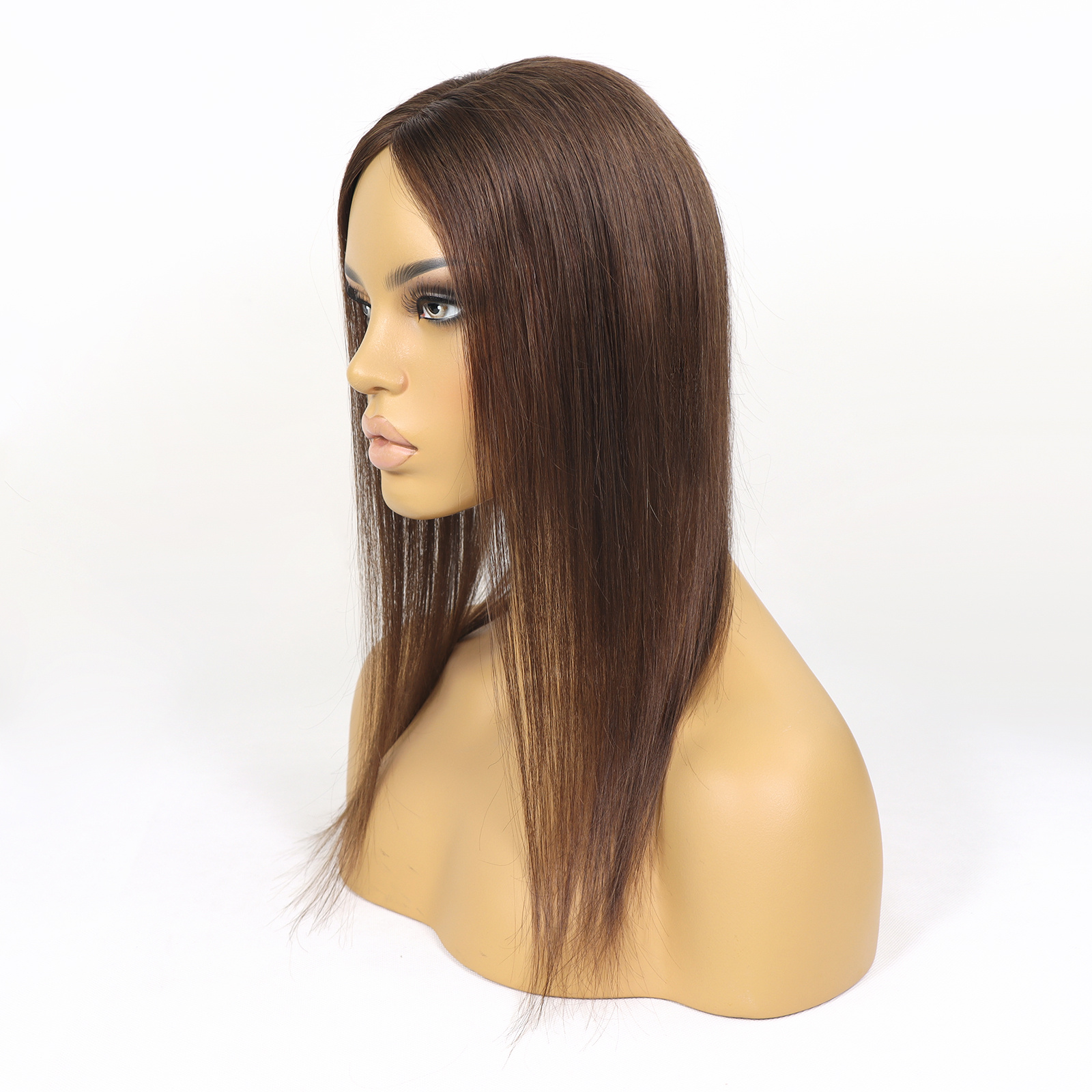 Mono Haar Topper-7.5 cm * 12.5 cm 100% Human Hair #4 Medium Brown