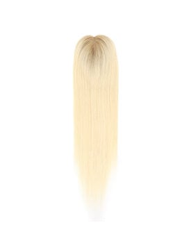 Mono Haar Topper-7.5 cm * 12.5 cm 100% Human Hair #T9/613 Light Blonde with Ash Blond Roots