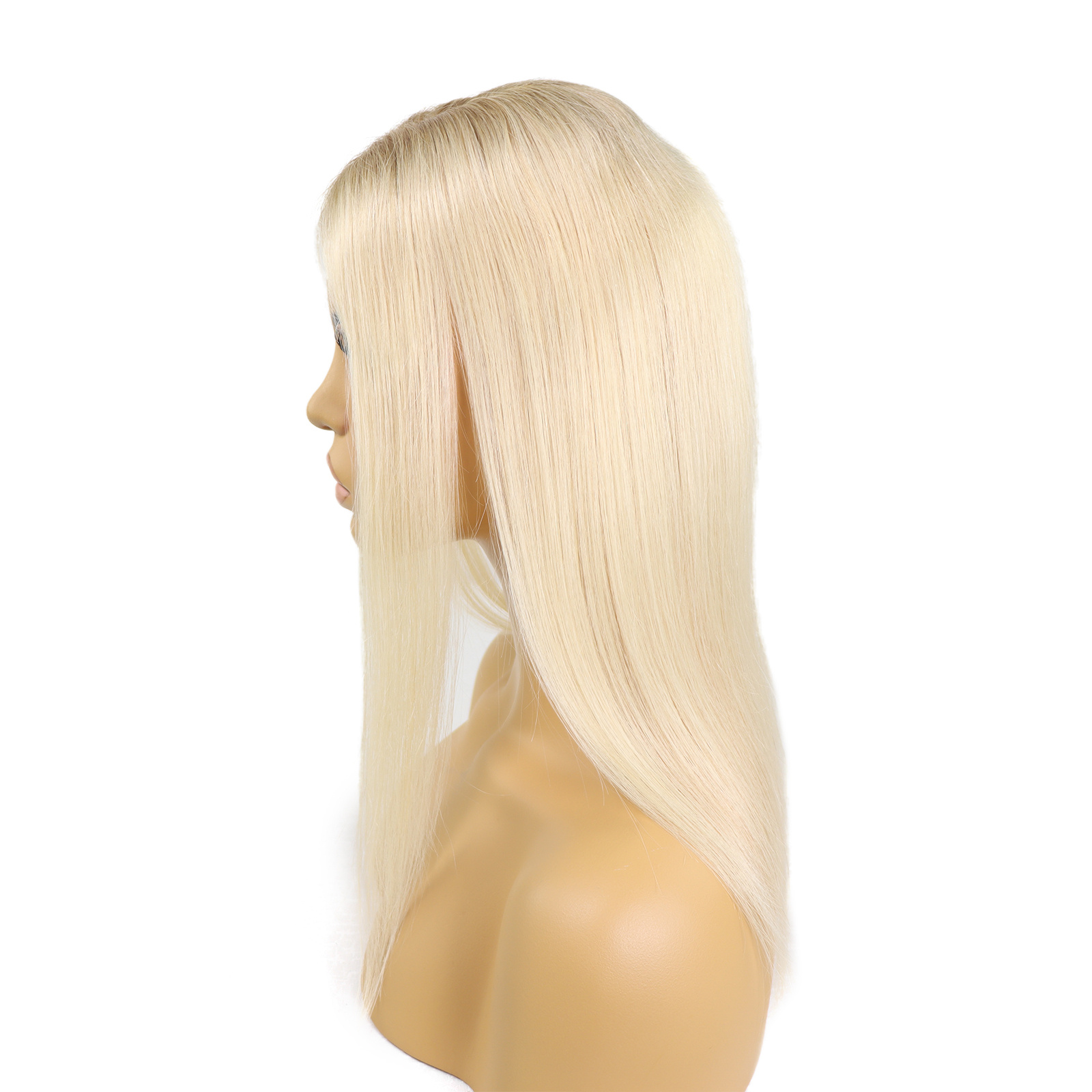 Mono Haar Topper-7.5 cm * 12.5 cm 100% Human Hair #T9/613 Light Blonde with Ash Blond Roots