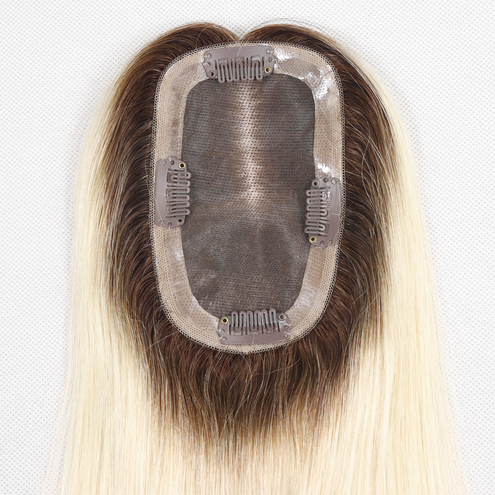 Mono Haar Topper-7.5 cm * 12.5 cm 100% Human Hair #T3/60 Light Blonde with Dark brown Roots Mono Haar Topper-7.5 cm * 12.5 cm 100% Human Hair #T3/60 Light Blonde with Dark brown Roots