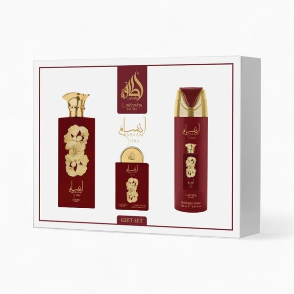 Lattafa  Ansaam Gold Giftset 4 pcs. 100 ml EDP + 20 ml EDP + Perfumed Spray + Pocketspray