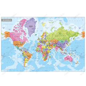 Kurk prikbord - Wereldkaart - De Wereld - 100 x 140 cm - 9mm multiplex & 6mm kurk - of losse poster