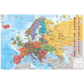 Kurk prikbord Europa landenkaart - 60 x 90 cm  - 9mm multiplex & 6mm kurk