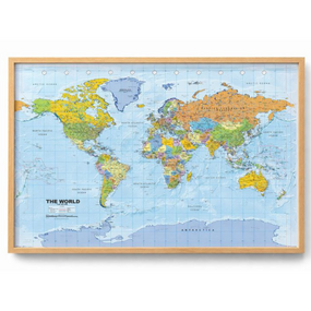 kurk prikbord wereldkaart - houten lijst - 60 x 90 cm
