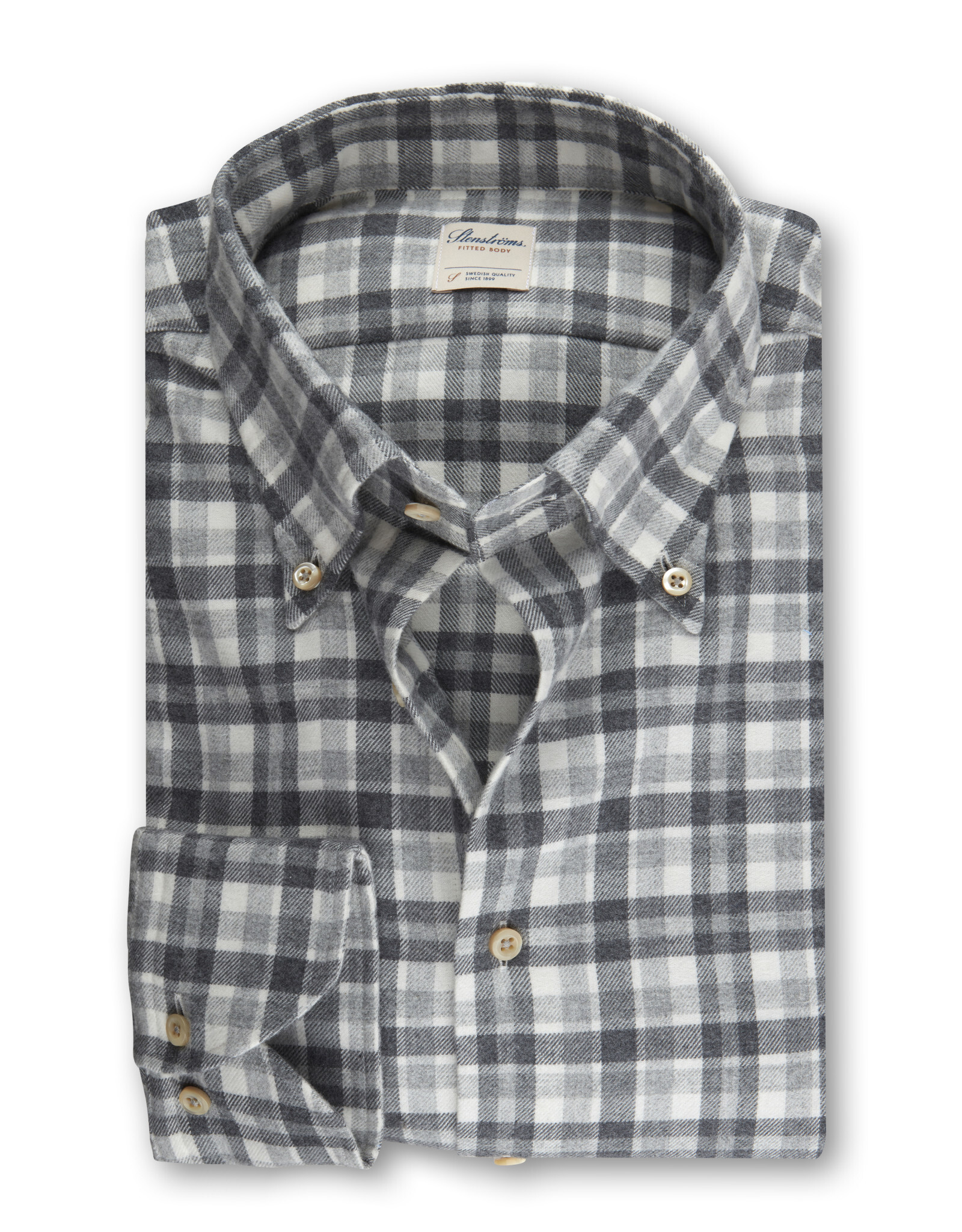 Stenströms Stenströms shirt flannel grey check Fitted body 612261-8428/333