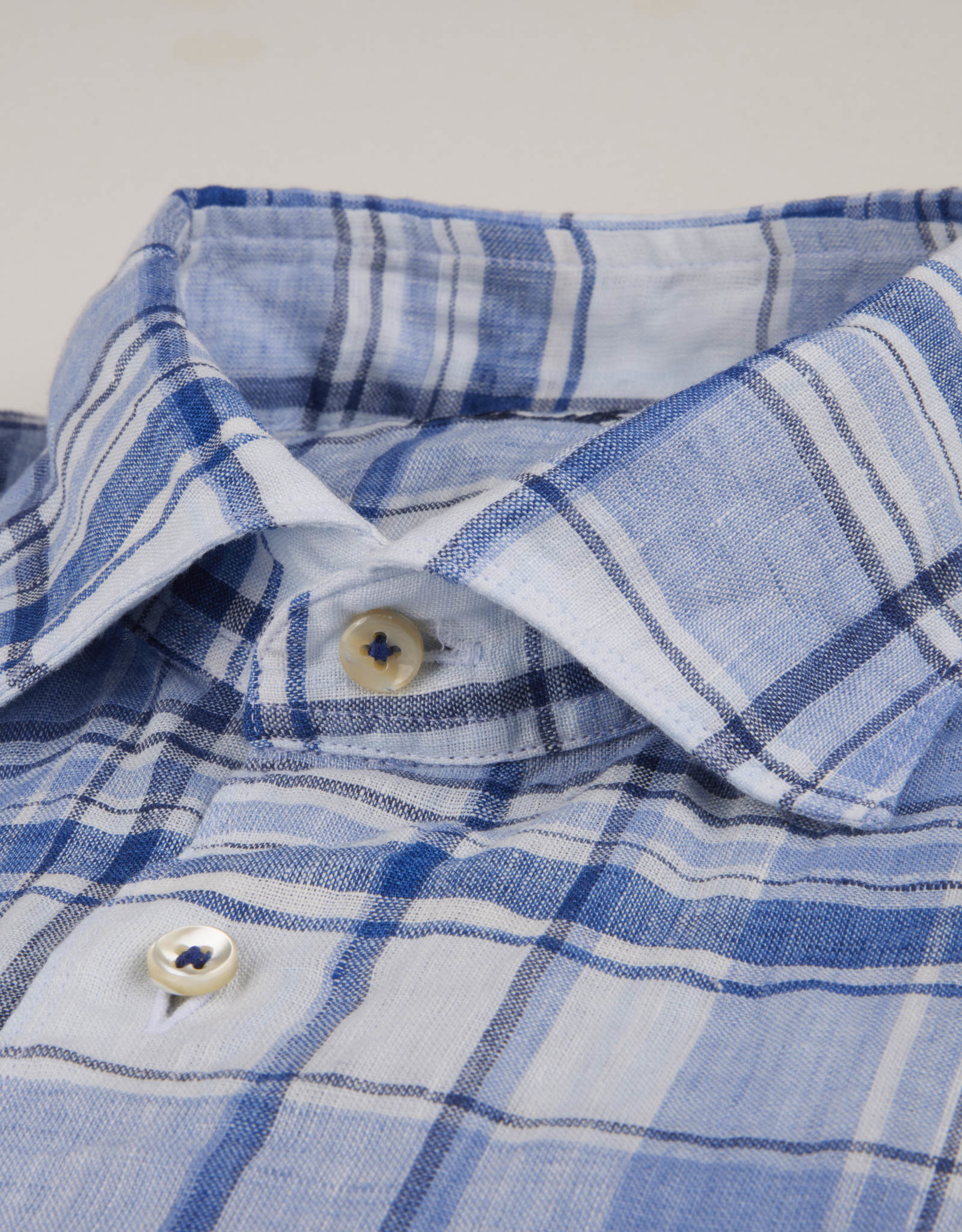 Stenströms Stenströms shirt linen blue check slimline