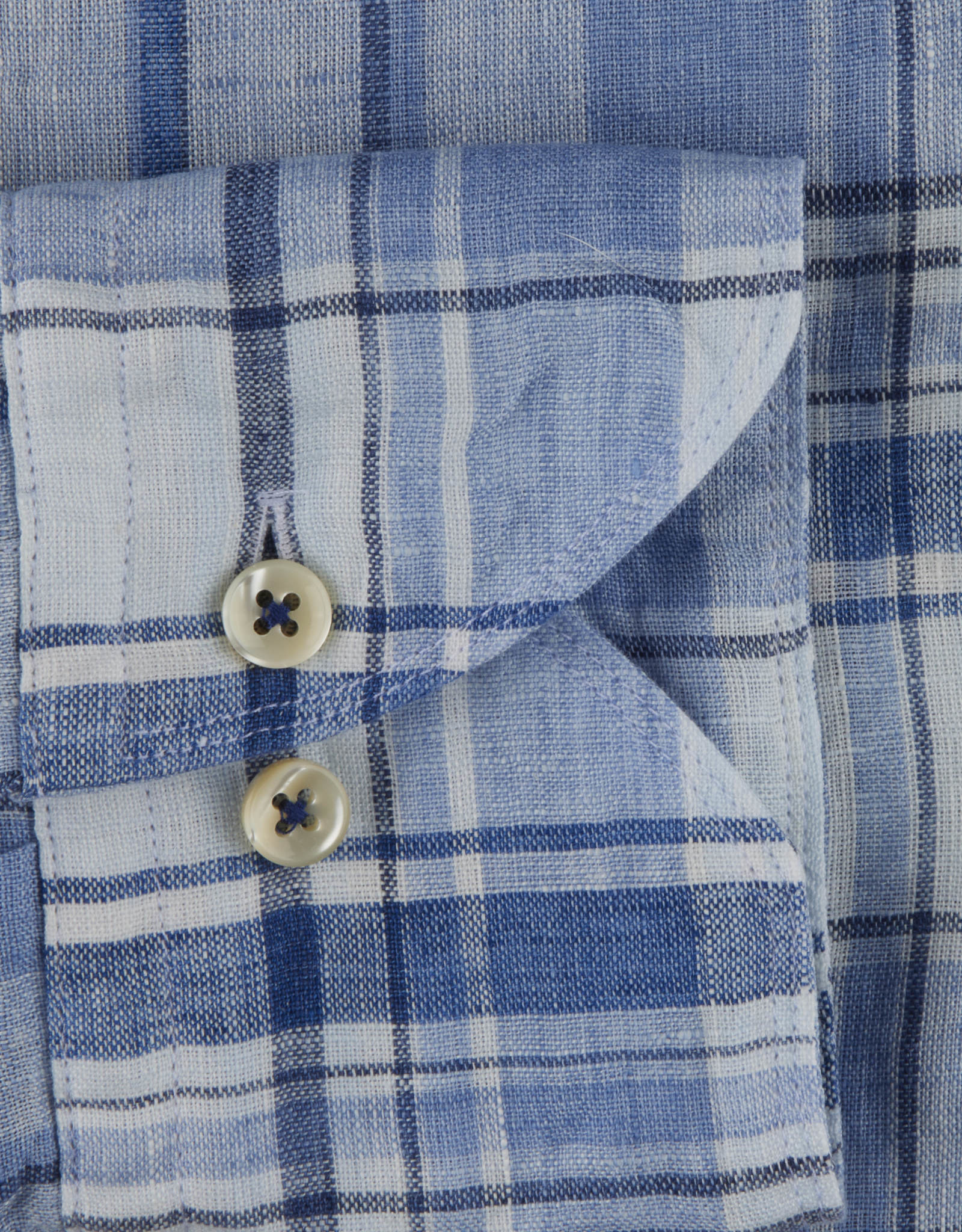 Stenströms Stenströms shirt linen blue check slimline