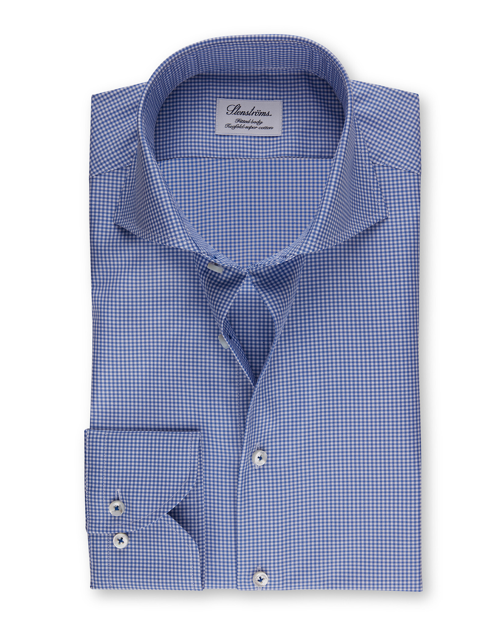 Stenströms Stenströms shirt blue gingham Slimline 722111-5708/113