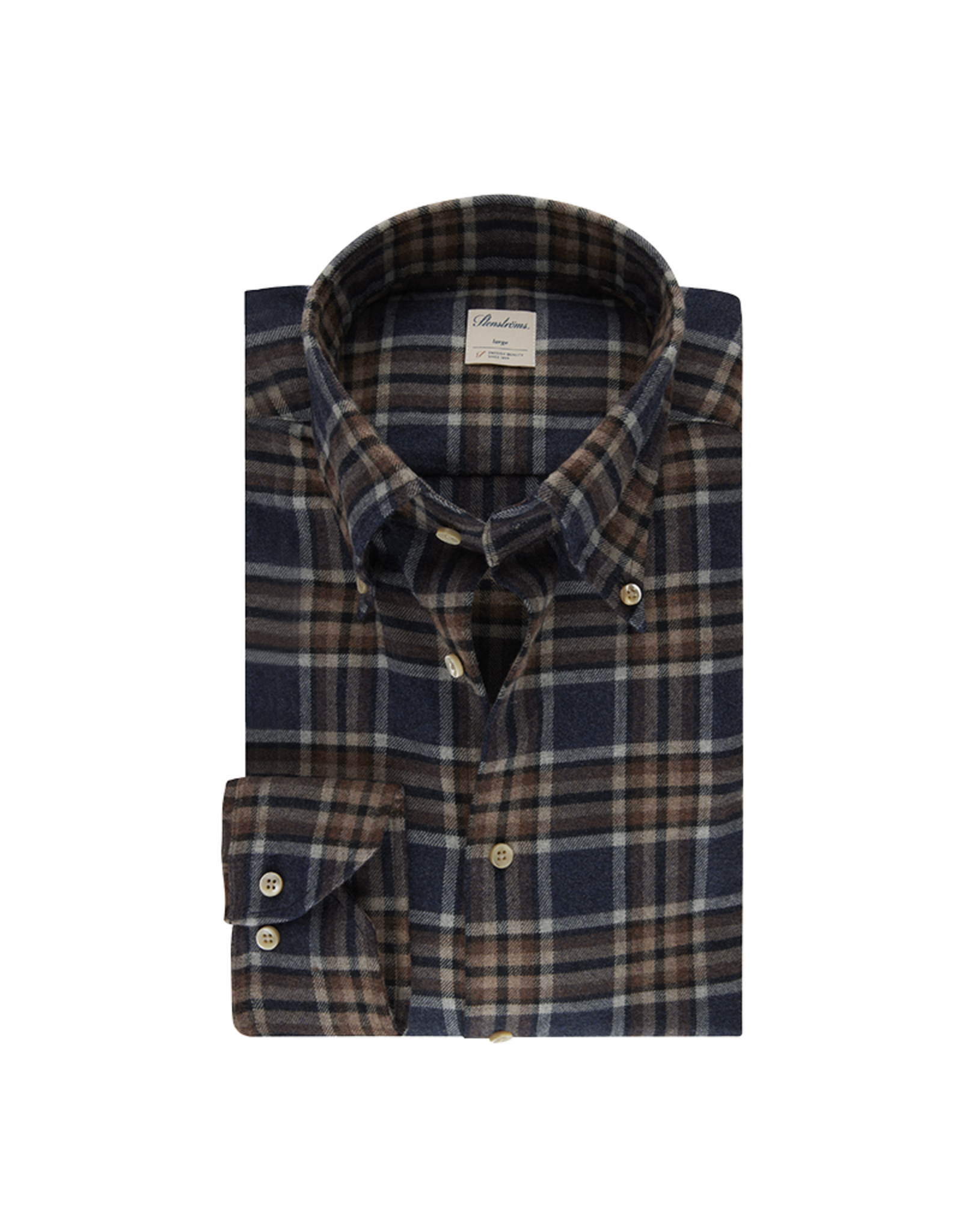 Stenströms Stenströms shirt flannel brown-blue check Fitted body 612261-8643/273