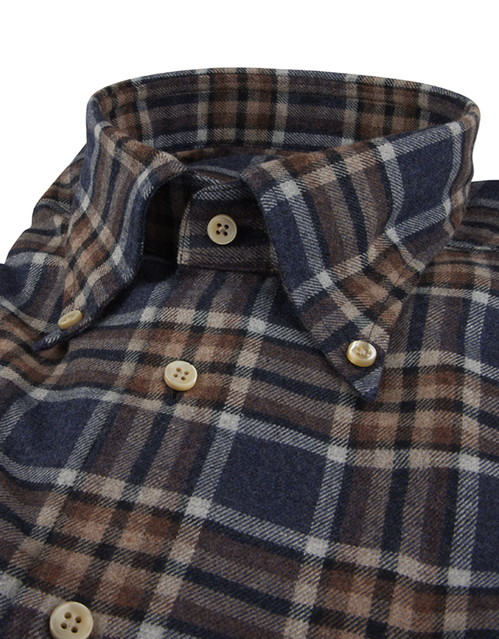 Stenströms Stenströms shirt flannel brown-blue check Fitted body 612261-8643/273