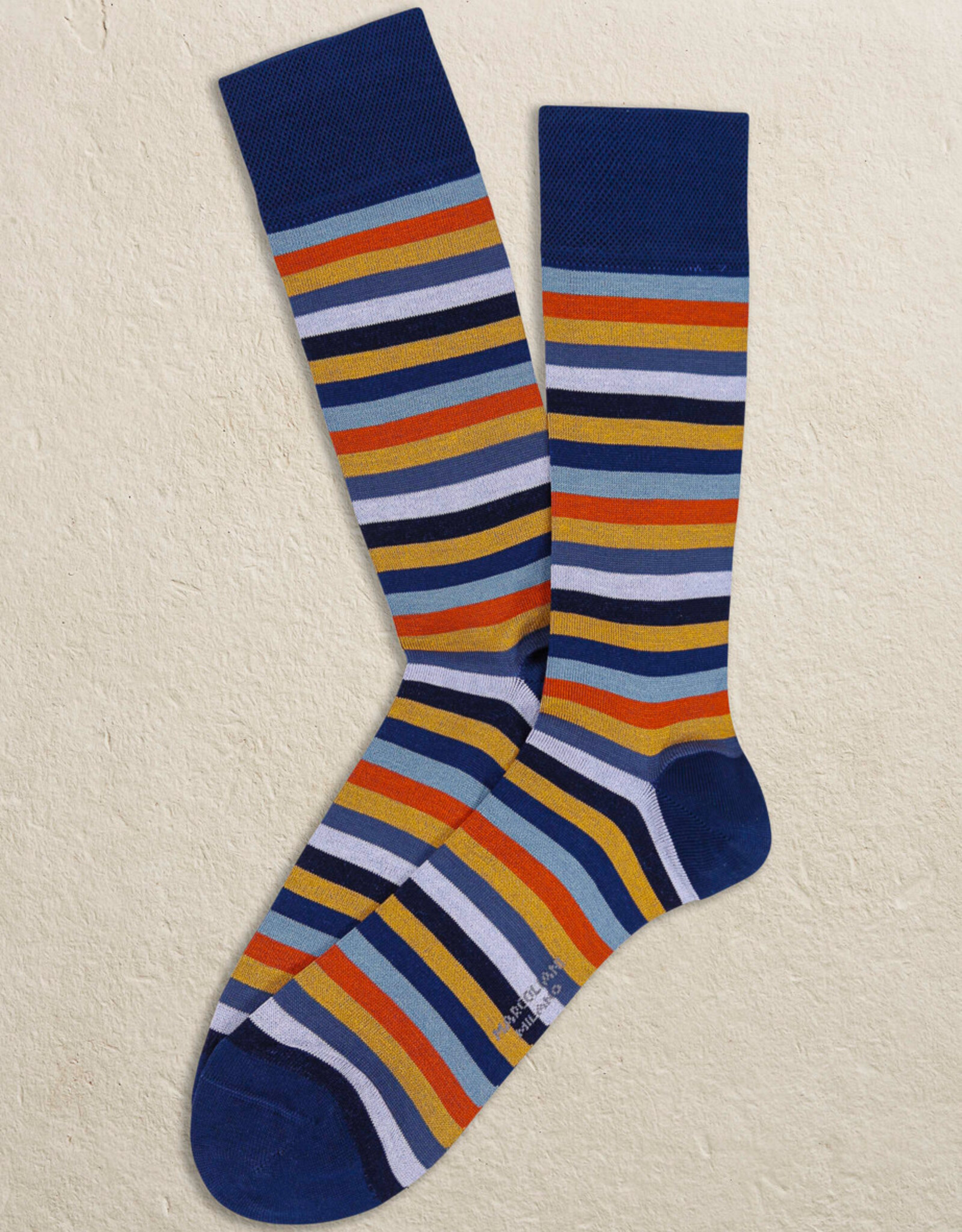 Marcoliani Marcoliani sokken katoen rainbow stripe blauw-oranje 3976T