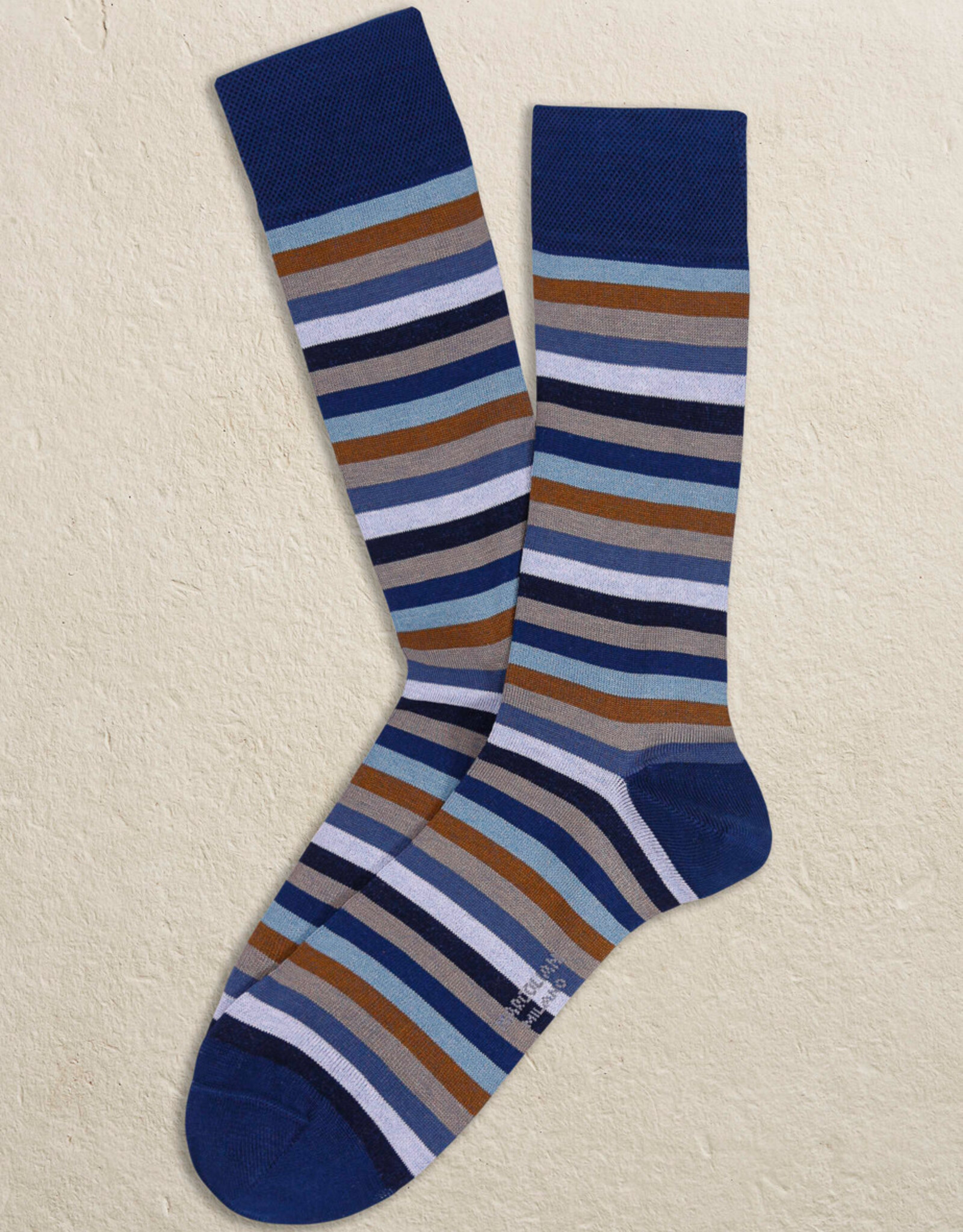 Marcoliani Marcoliani socks cotton rainbow stripe navy-brown  3976T