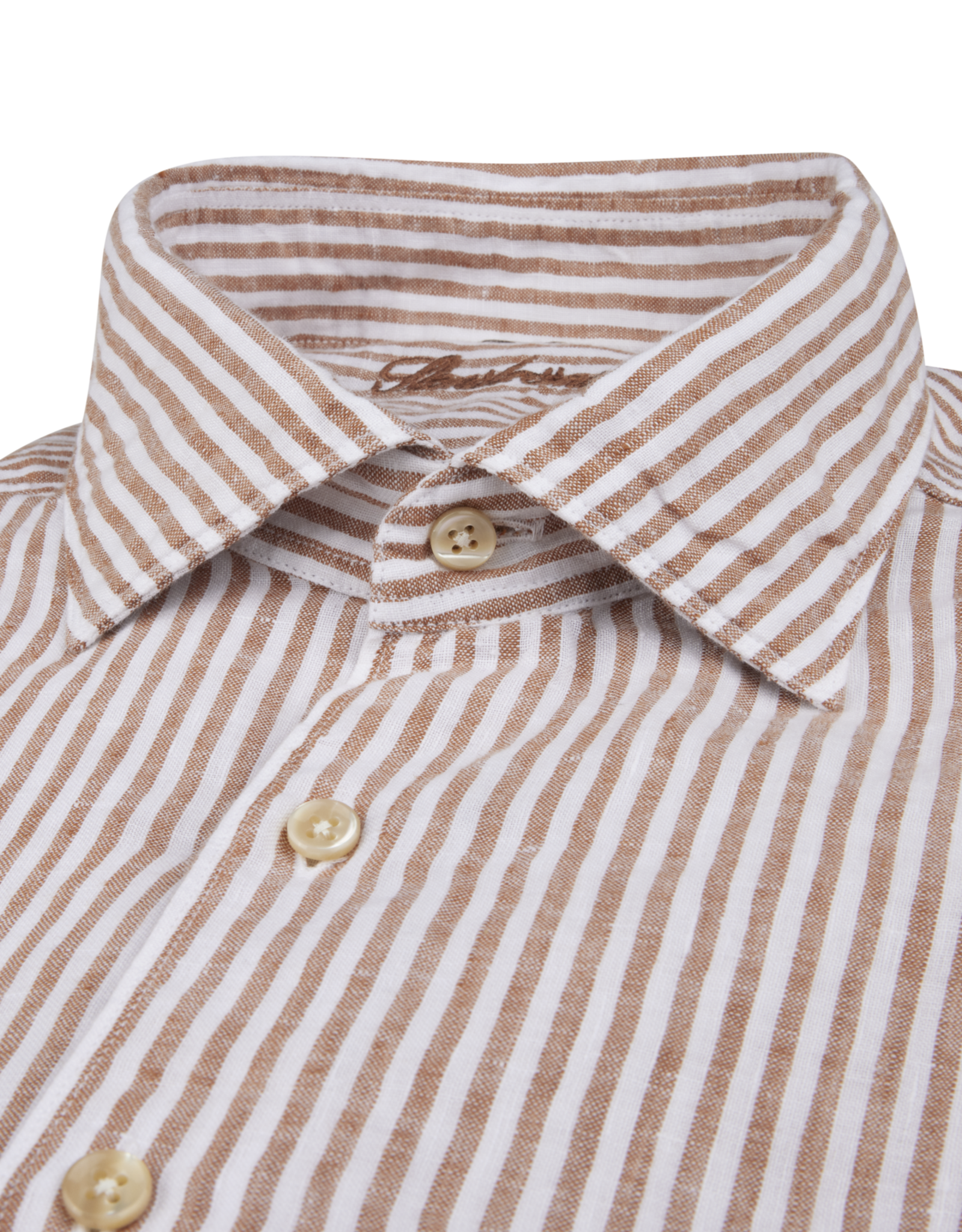 Stenströms Stenströms shirt linen dark orange striped Fitted body 675721-8787/782