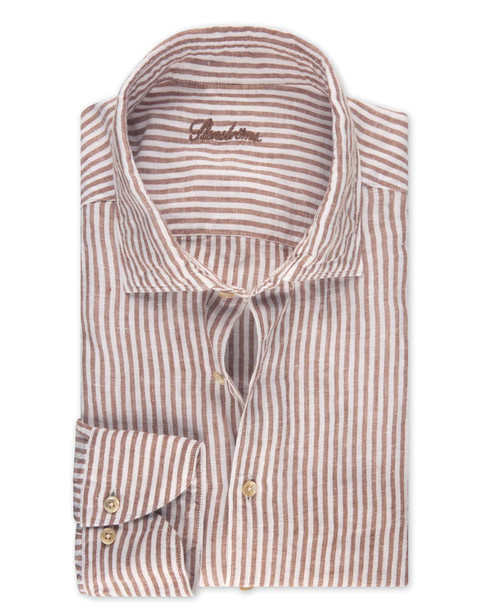 Stenströms Stenströms shirt linen dark orange striped Fitted body 675721-8787/782