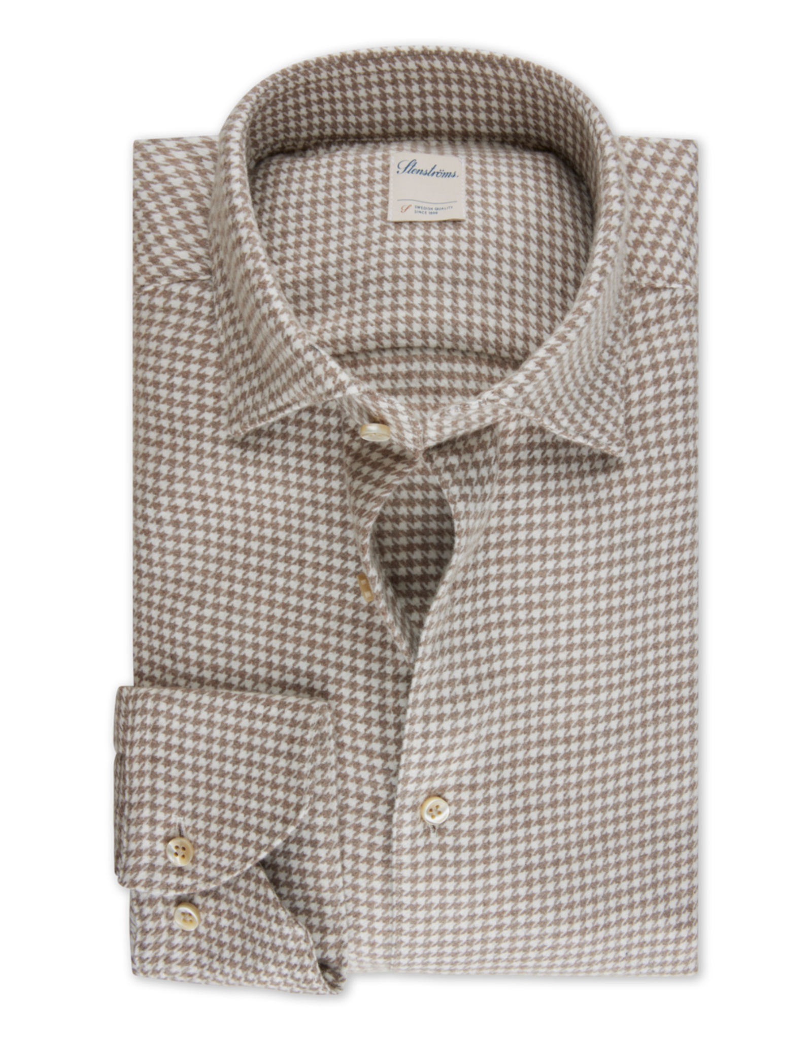 Stenströms Stenströms shirt beige houndstooth flannel Slimline 712771-8862/213