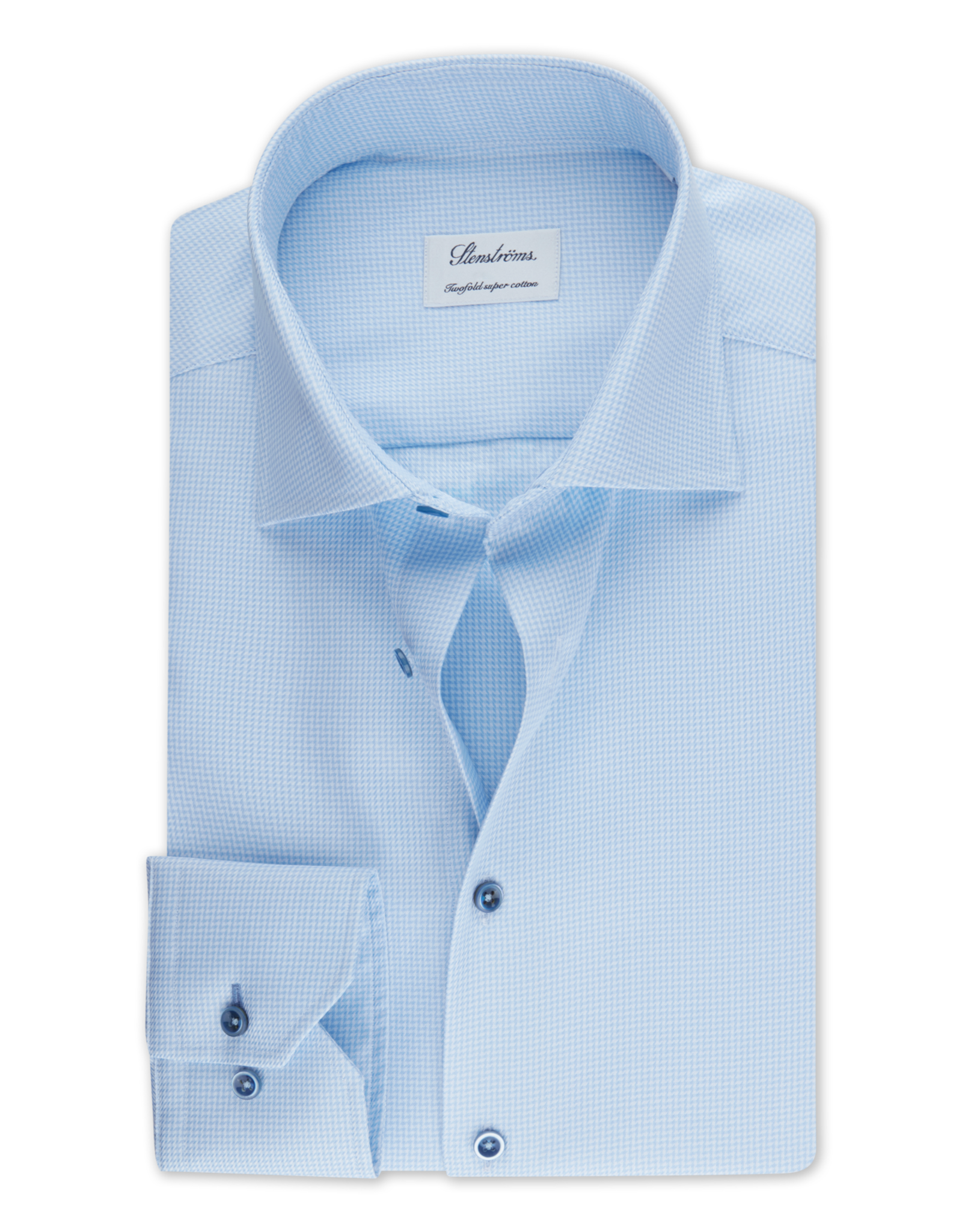 Stenströms Stenströms shirt light blue houndstooth Fitted body  616751-1950/100