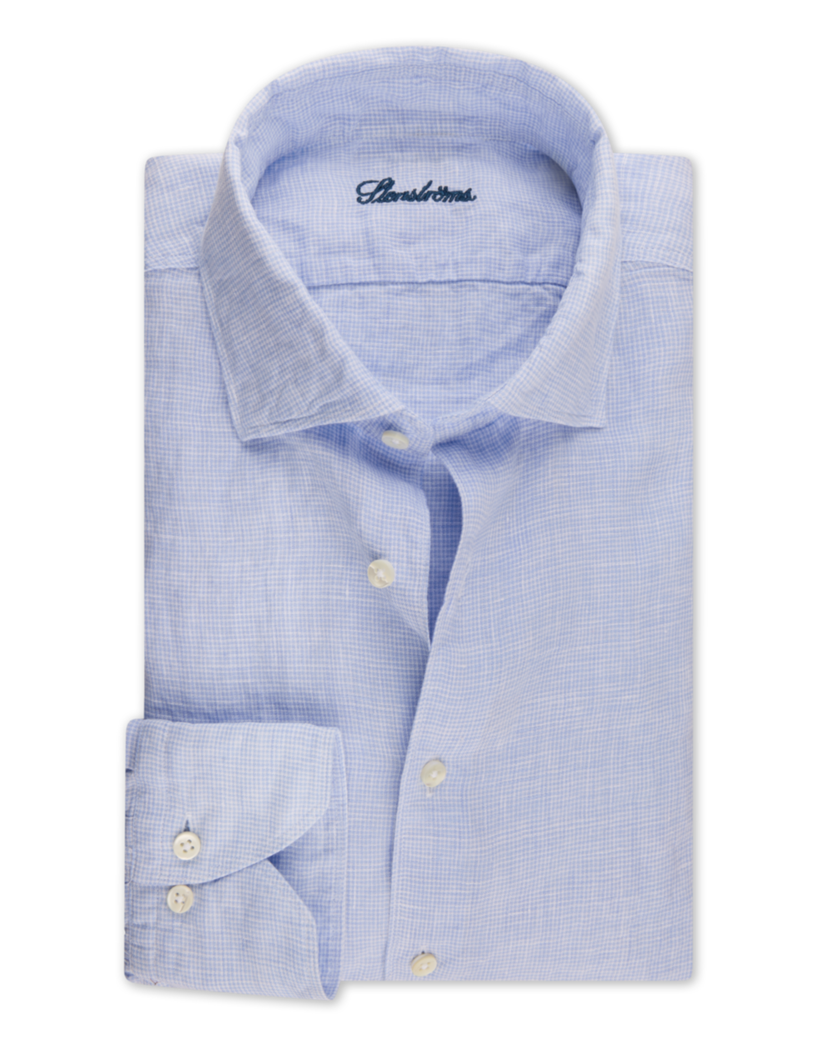 Stenströms Stenströms shirt blue houndstooth linen Fitted body 675721-8994/103