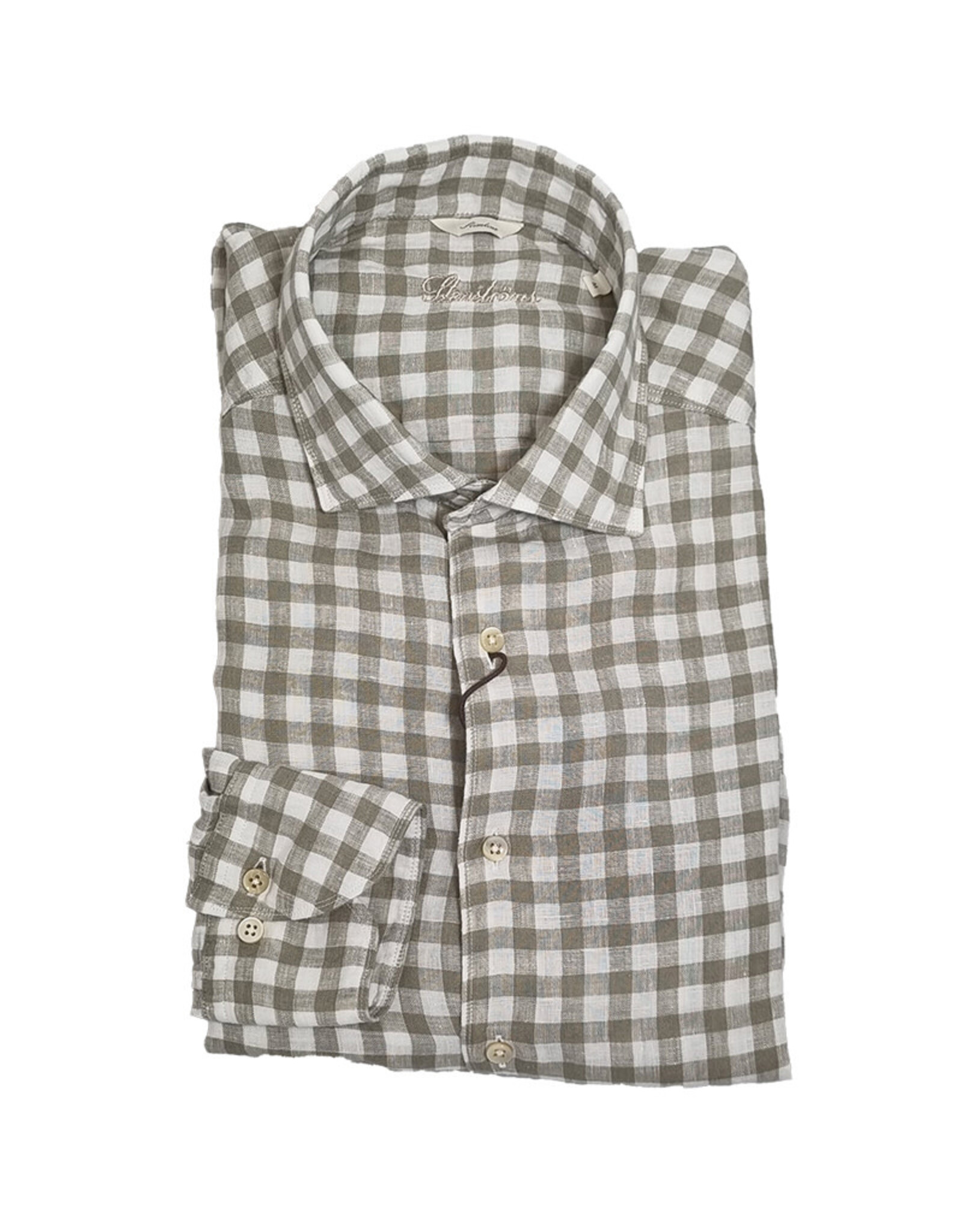 Stenströms Stenströms shirt linen grey check Slimline 774721-8788/323