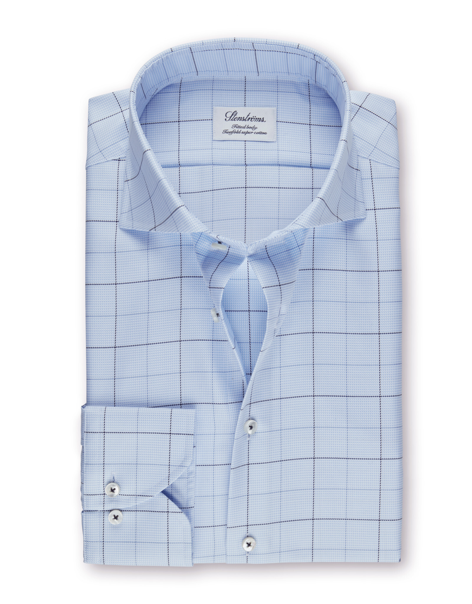 Stenströms Stenströms shirt light blue check Fitted body 612111-7935/103