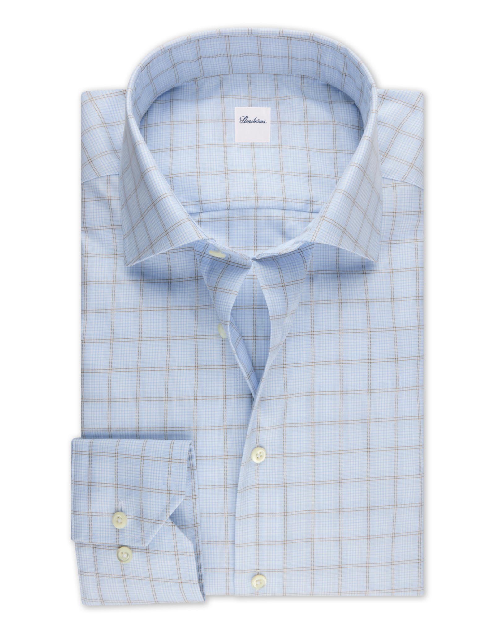 Stenströms Stenströms shirt light blue-brown check Regular  602771-9407/103