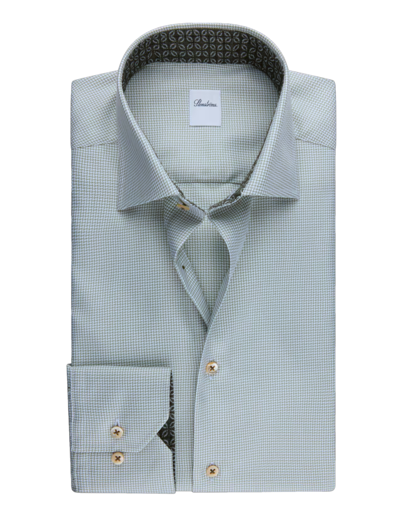 Stenströms Stenströms shirt green houndstooth Slimline 784751-0659/410