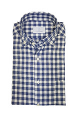 Ghirardelli Sandmore's hemd blauw-grijs flanel Fitted body N1114