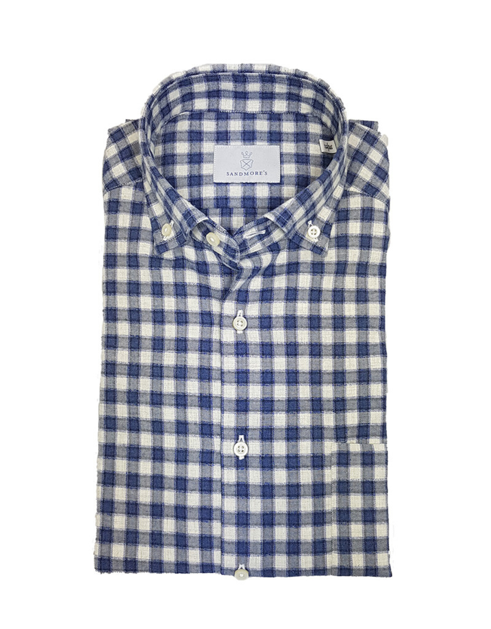 Ghirardelli Sandmore's hemd blauw-grijs flanel Fitted body N1114