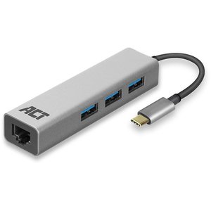 ACT ACT AC7055 3-Poorts USB-C 3.2 (USB 3.0) Hub met Gigabit ethernet poort