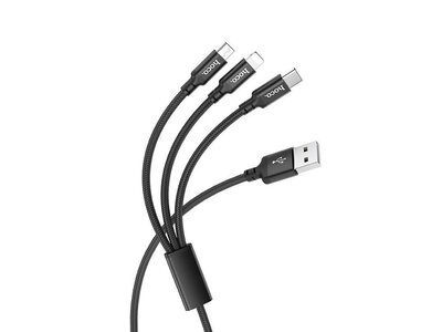 Hoco Hoco 3-in-1 Charge&Synch Cable Lightning+Micro+USB-C | Zwart | 1 Meter