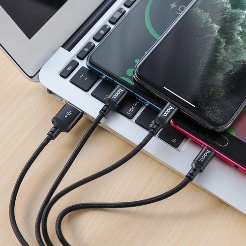 Hoco Hoco 3-in-1 Charge&Synch Cable Lightning+Micro+USB-C | Zwart | 1 Meter