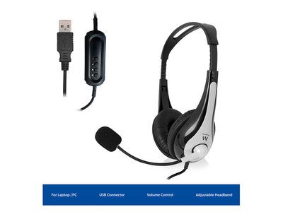 Ewent EW3565 Stereo koptelefoon Lichtgewicht met USB