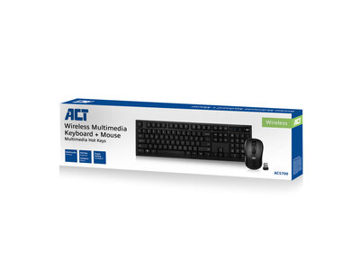 ACT AC5700 Draadloos toetsenbord en muis, USB nano ontvanger, Qwerty, Zwart