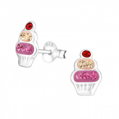 Silver cupcake earrings with crystal stones