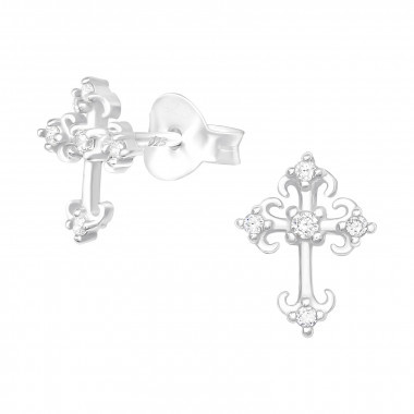 Silver earrings cross with zirconia stones