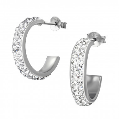 Silver ear studs crystal rhodium plated
