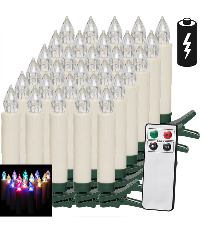 Monzana Kerstverlichting - Kerstboomkaars 30x meerkleurig - Met afstandsbediening LED