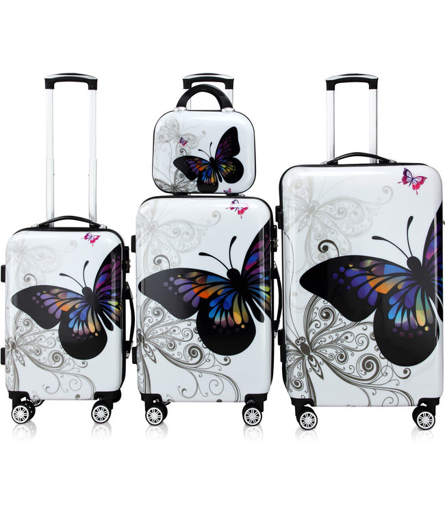 Monzana Hard case koffer Vlinder set van 4 beautycase/ M/ L/ XL  polycarbonaat