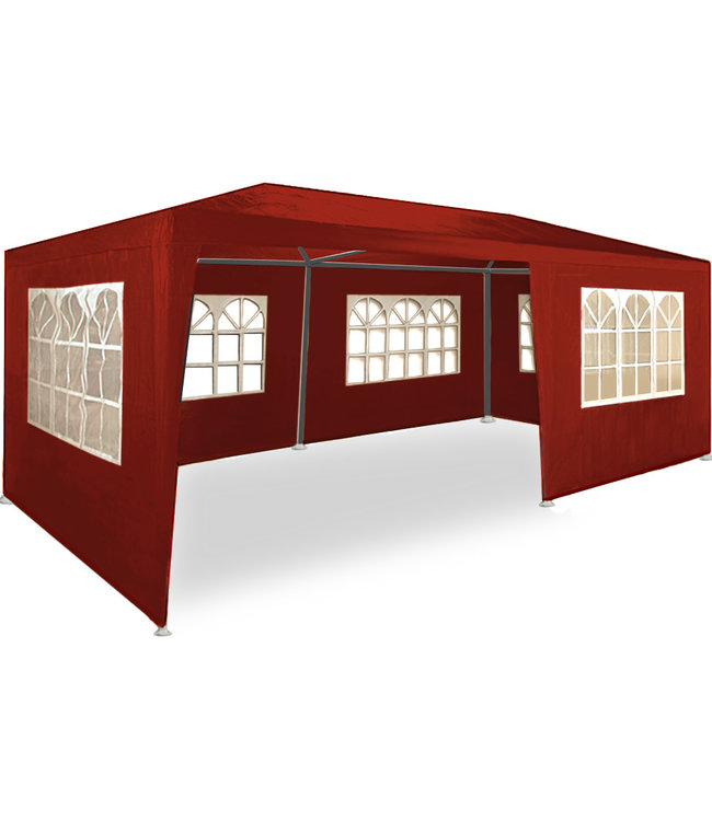 Casaria Party tent Riminimet zijwanden en ronde boogvensters- rood- 3x6m