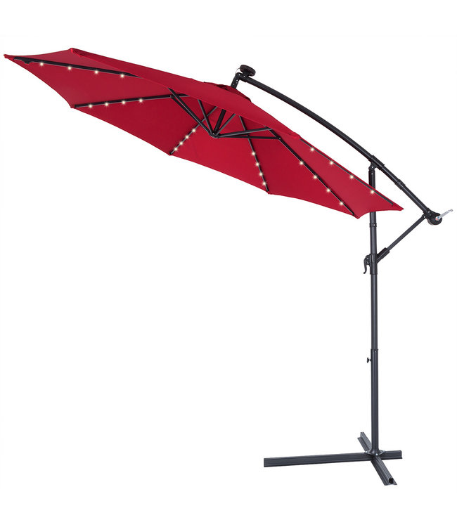 Kingsleeve Parasol Mali met LED verlichting kantelbaar rood - Ø 3.3m