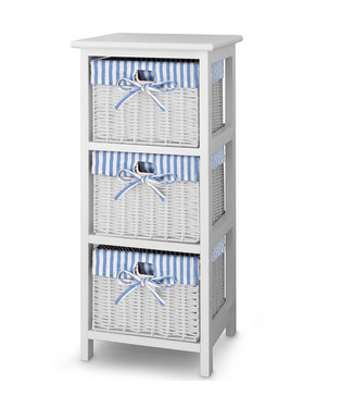 Casaria Casaria Mandenrek van paulowniahout + 3 manden en decoratieve stoffen inzetstukken Blauw Wit