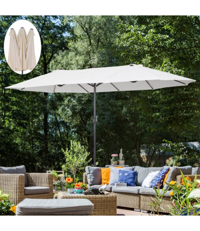 Sunny Dubbele parasol 48 mm met slingerhandvat crème wit 460 x 270 x 240 cm