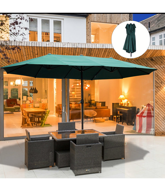 Sunny Dubbele Parasol met Slingerhandvat - Groen, 460 x 270 x 240 cm