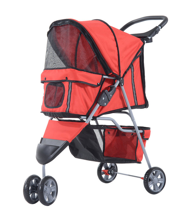 Paws Hondenbuggy Met (Zonne-)Regendak En Opbergnet - 75 x 45 x 97cm - Rood