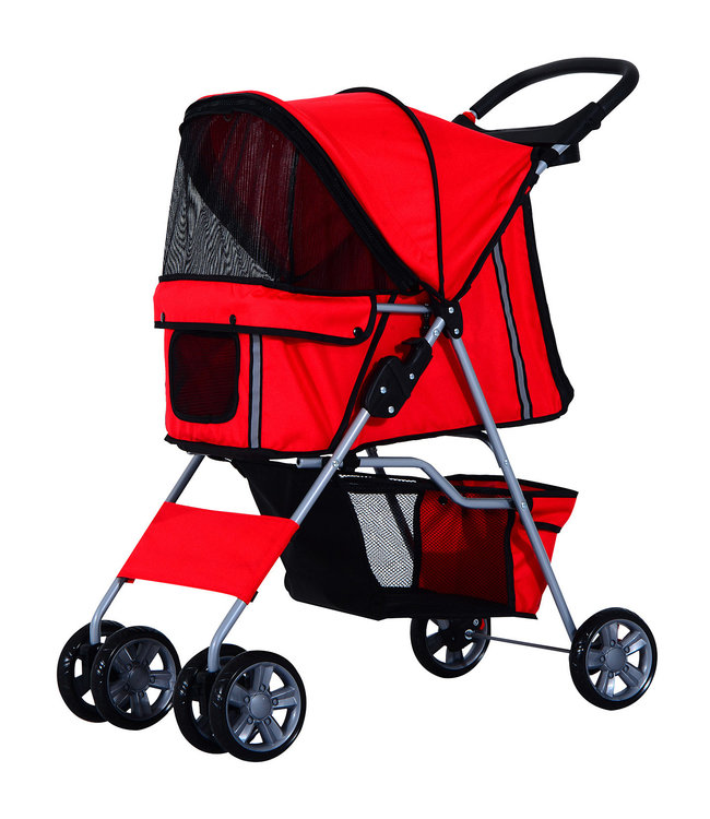 Paws Paws Hondenbuggy met zonnedak en opbergnet rood 75 x 45 x 97cm