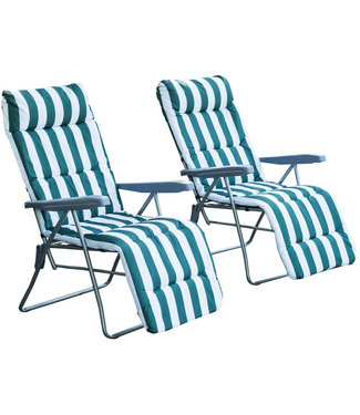 Sunny Sunny Tuinsstoel / ligstoel x 2 opvouwbaar met 5 standen groen / wit