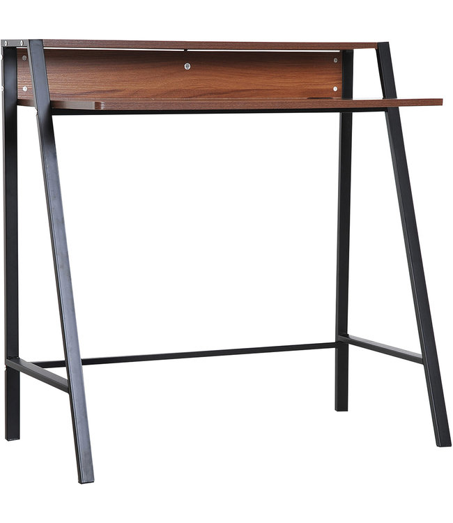 HOMdotCOM Bureau computertafel zwart metaal/donker hout 84 x 45 x 85 cm